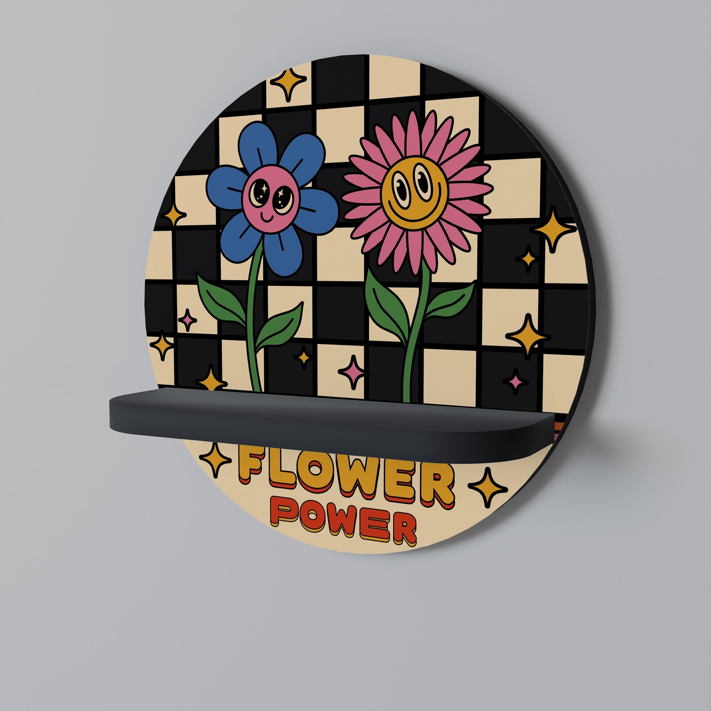 FLOWER POWER Mensola Rotonda Decorativa con Finitura Nera