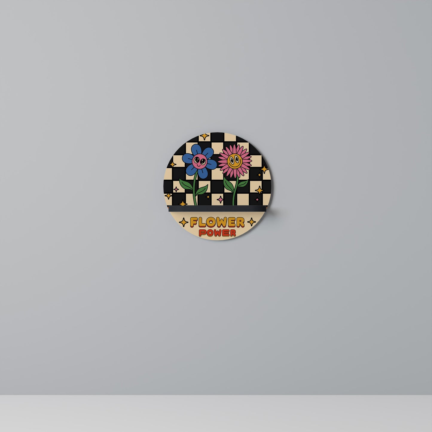 FLOWER POWER Mensola Rotonda Decorativa con Finitura Nera