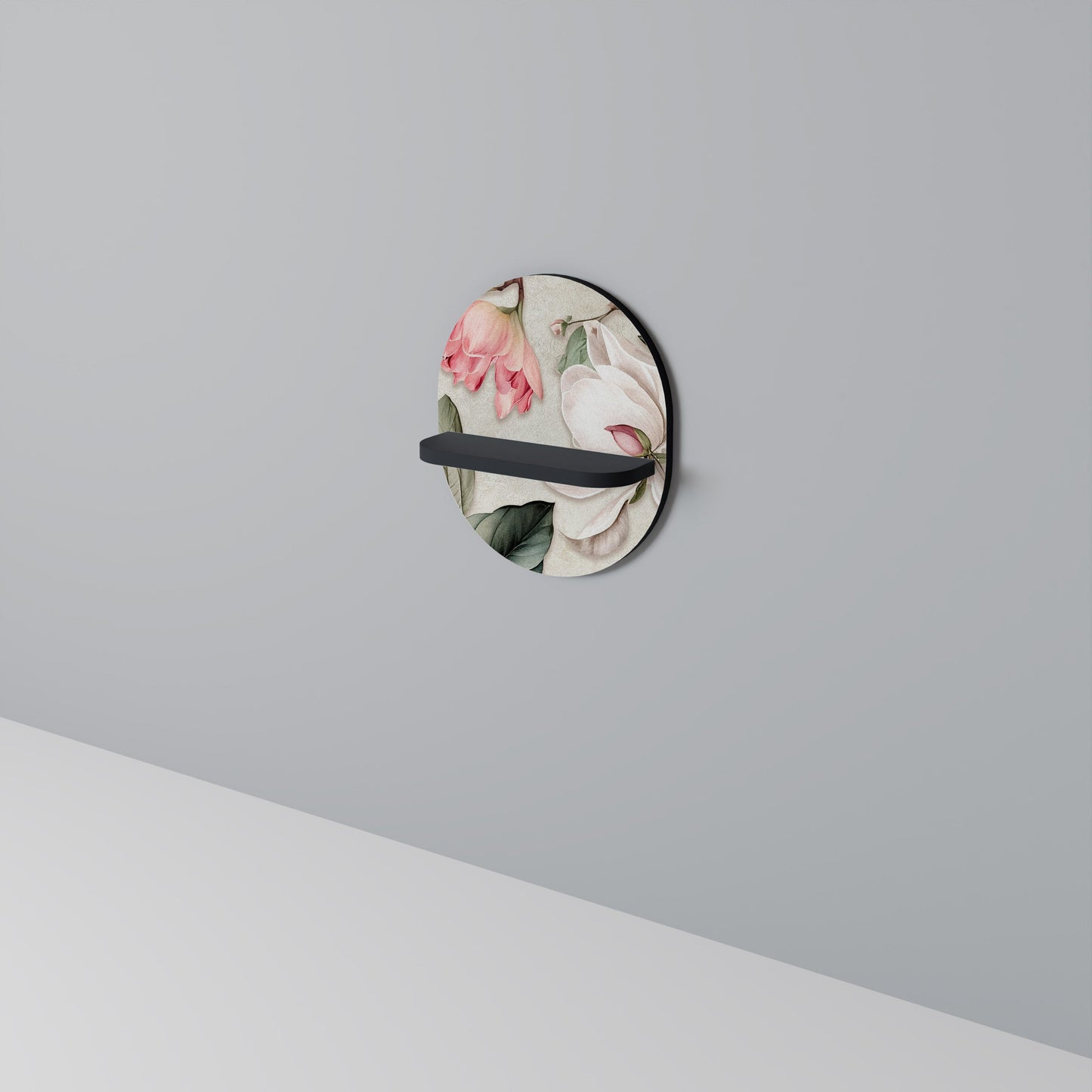 FLORAL GRACE Oval Art Shelf In Black Finish