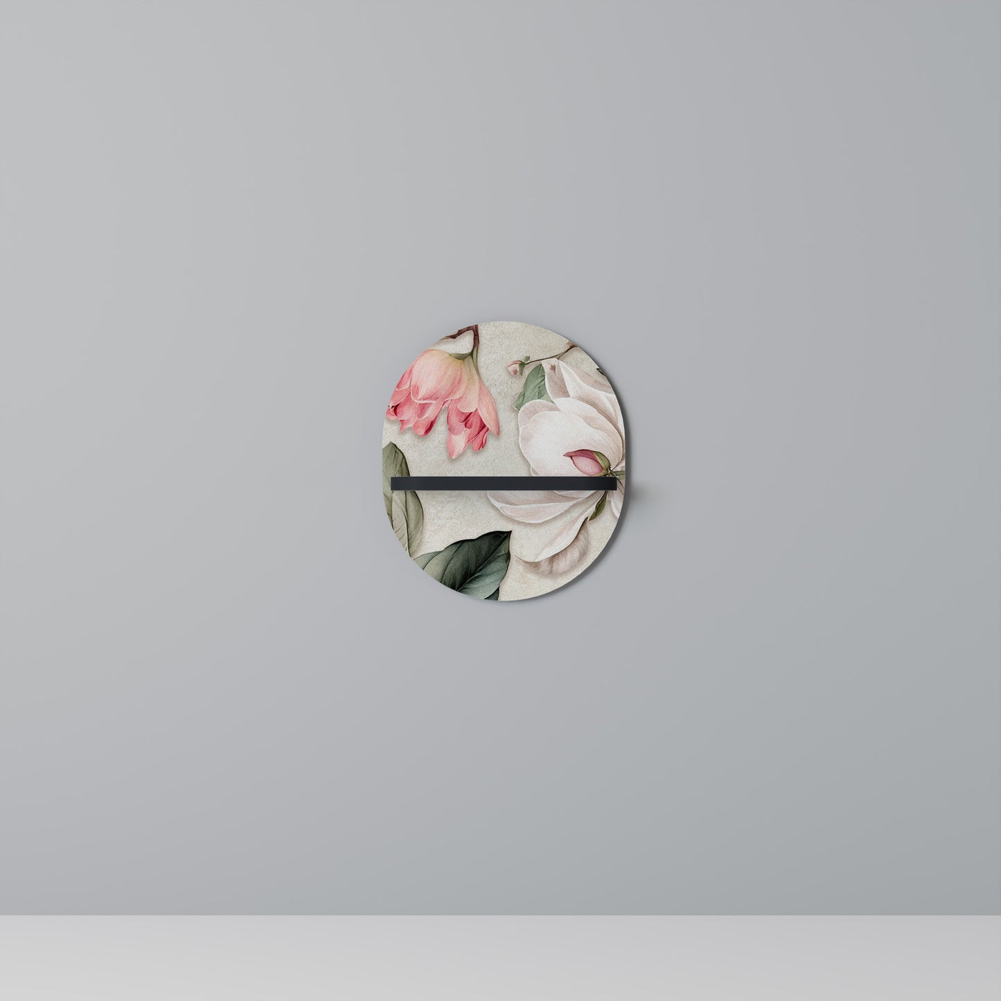 FLORAL GRACE Oval Art Shelf In Black Finish