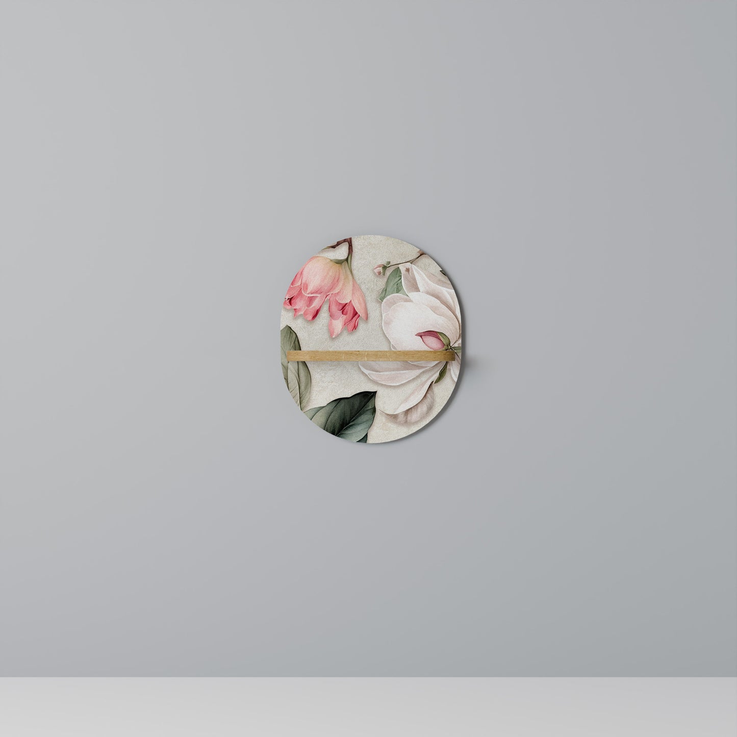 FLORAL GRACE Oval Art Shelf In Oak Effect