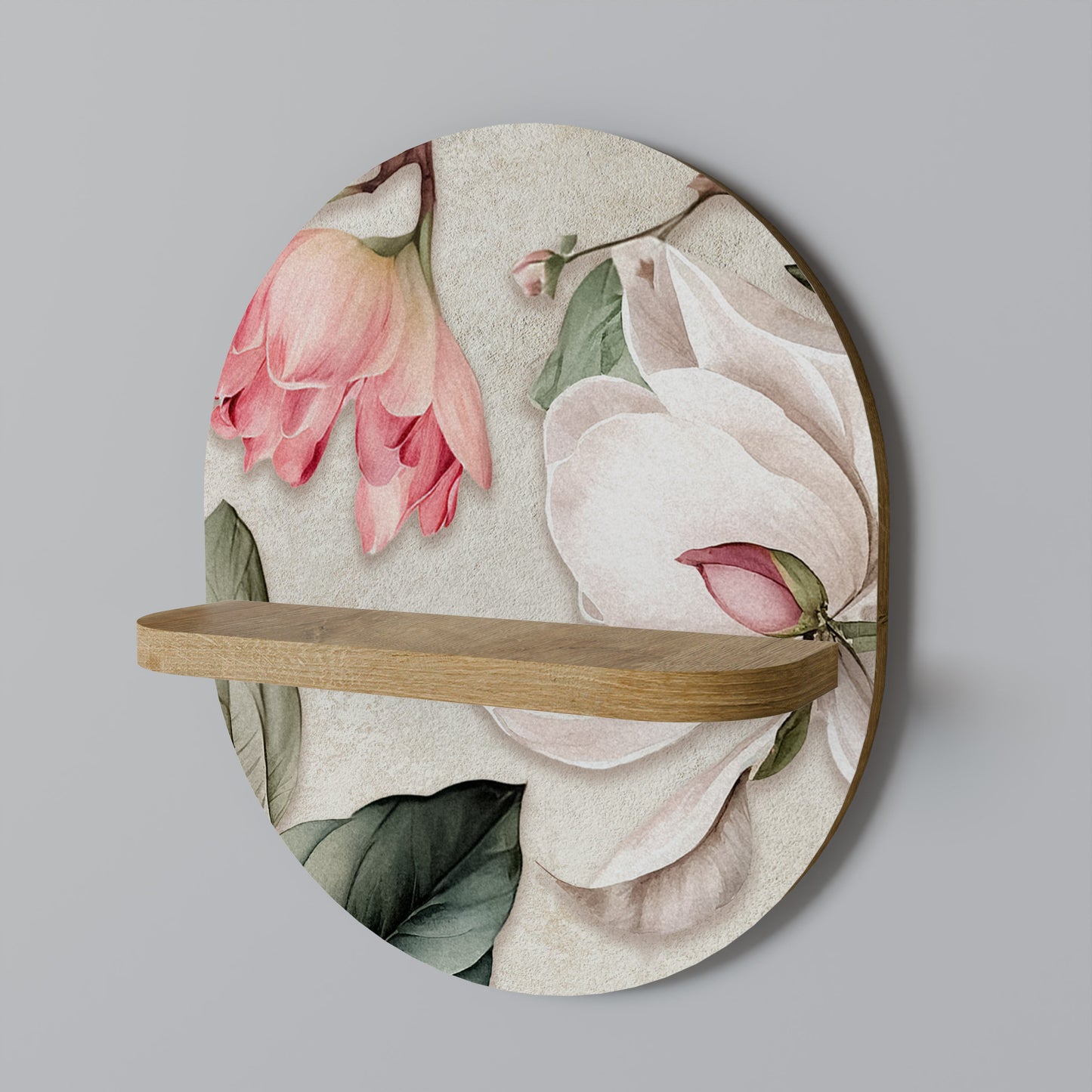 FLORAL GRACE Oval Art Shelf In Oak Effect