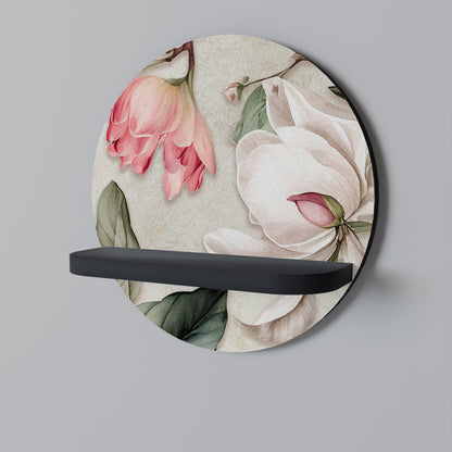 FLORAL GRACE Round Art Shelf In Black Finish
