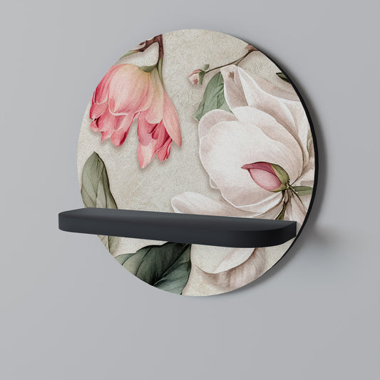 FLORAL GRACE Round Art Shelf In Black Finish