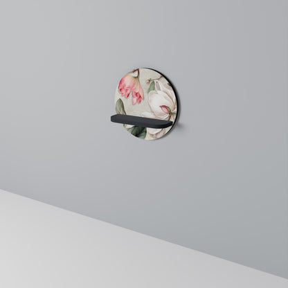 FLORAL GRACE Round Art Shelf In Black Finish