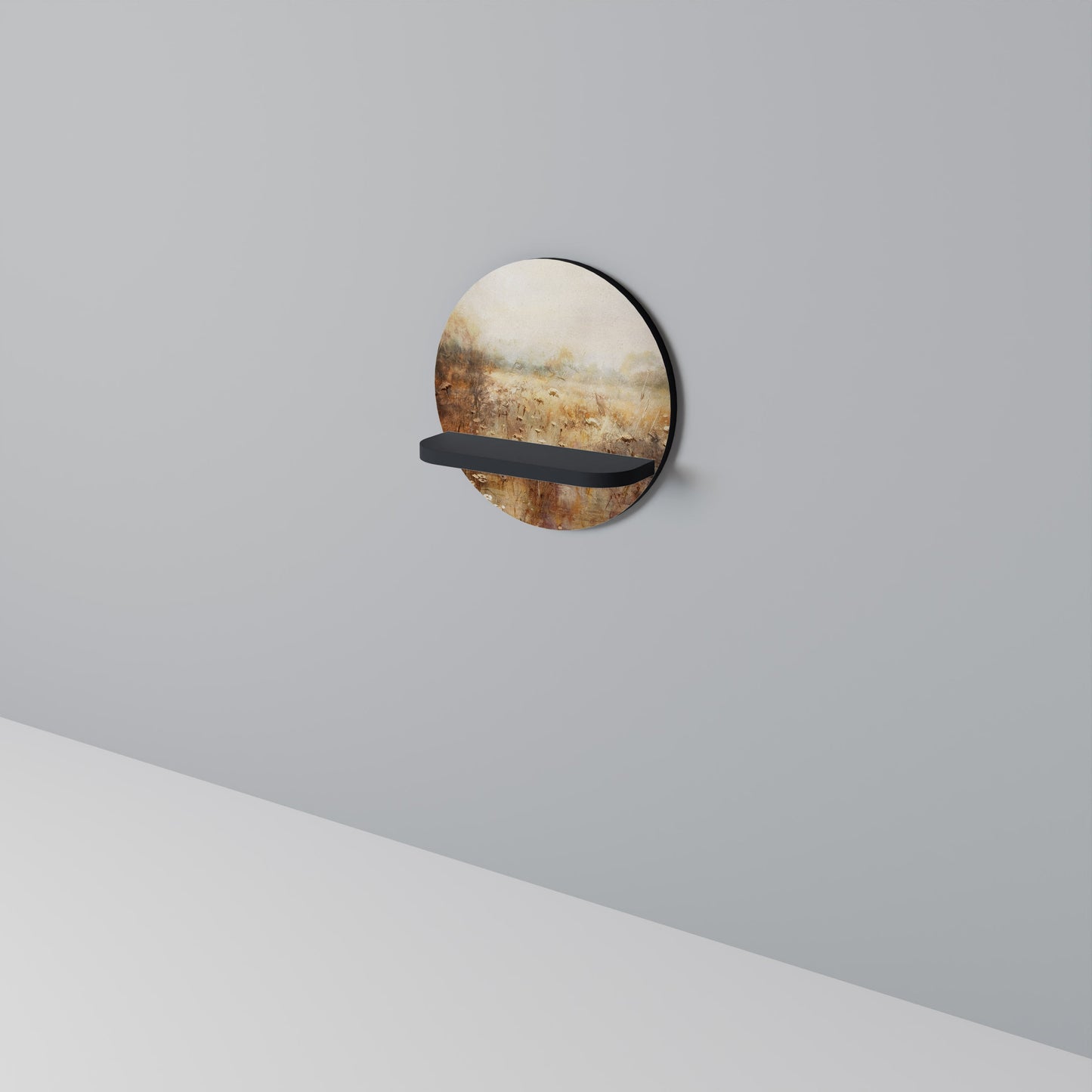 TRANQUIL FIELD Round Art Shelf In Black Finish