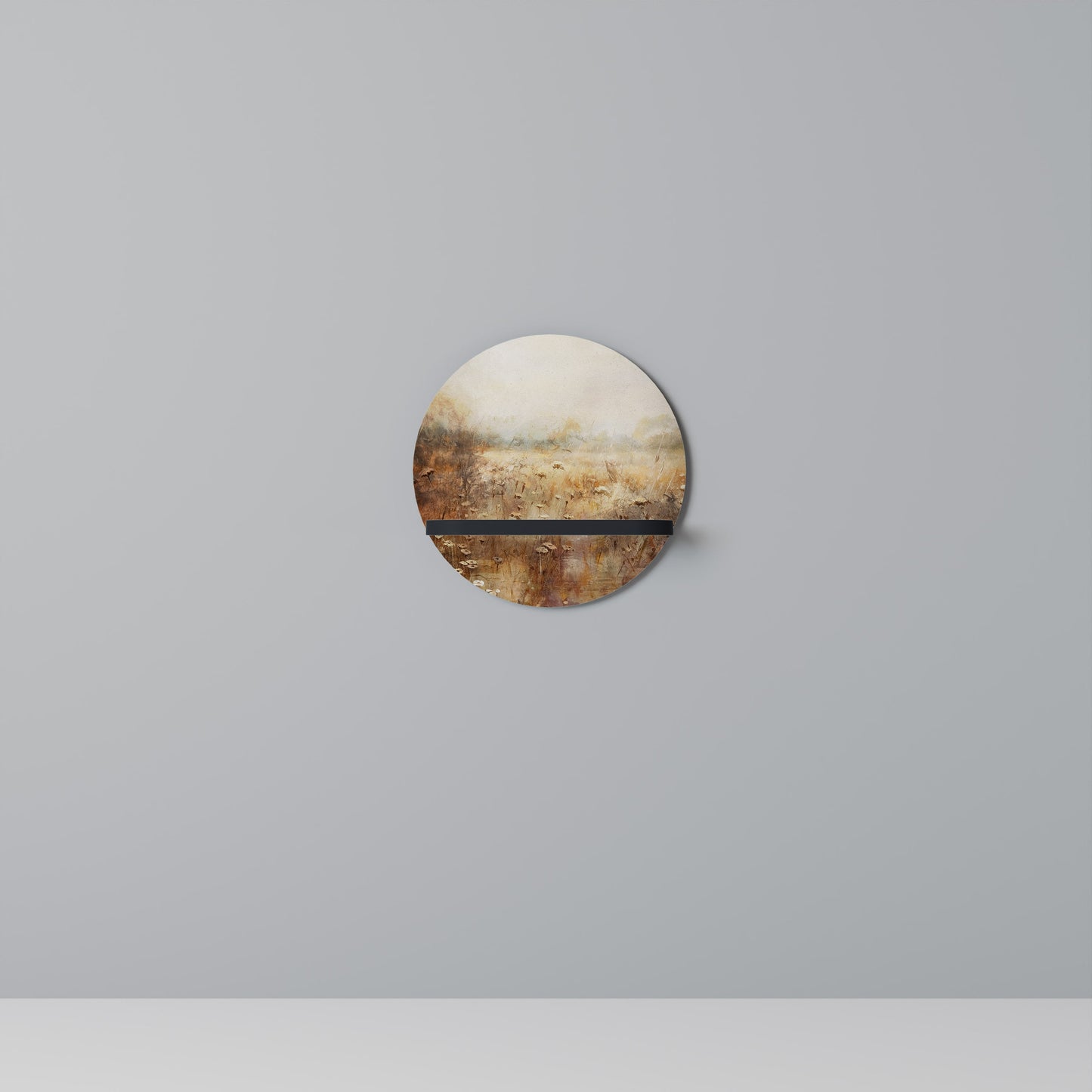 TRANQUIL FIELD Round Art Shelf In Black Finish