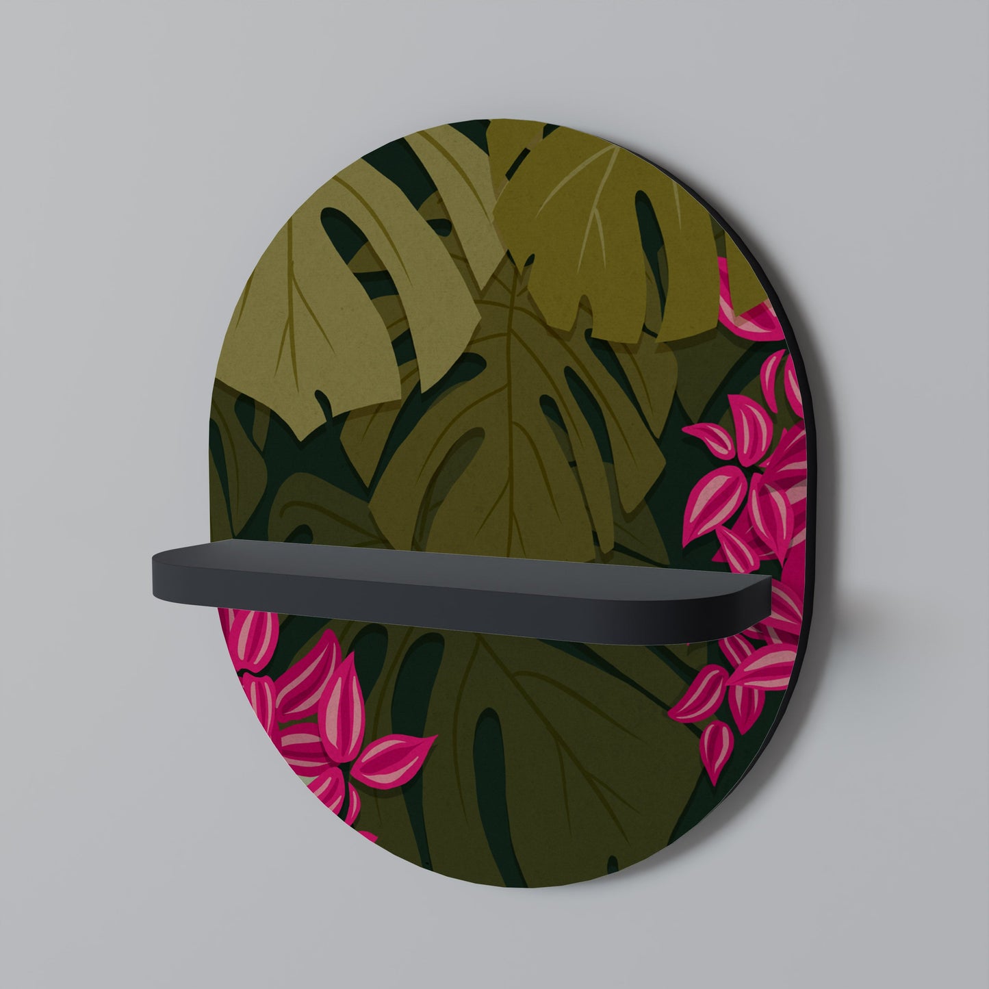 TROPICAL BEAUTY Oval Art Shelf In Black Finish