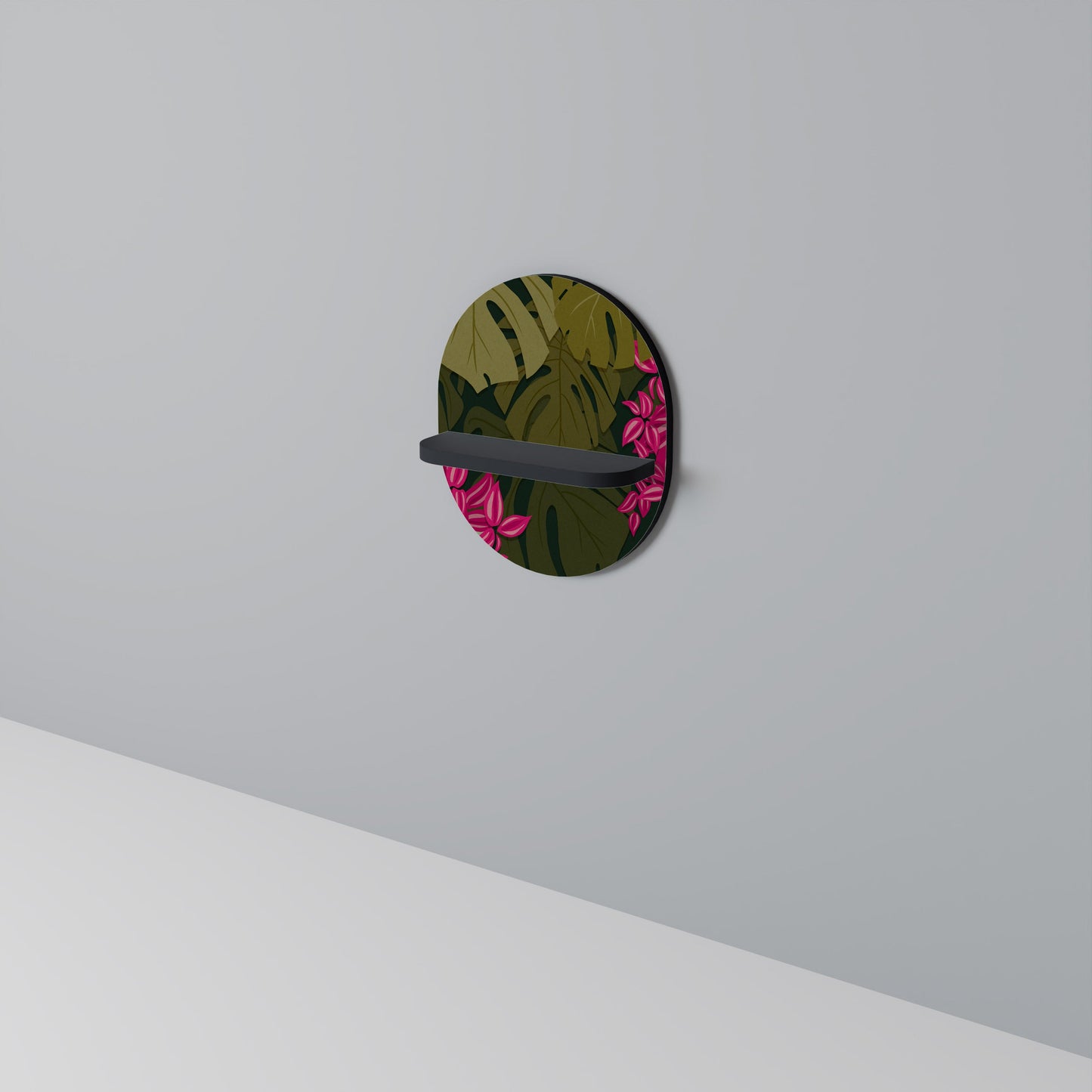 TROPICAL BEAUTY Oval Art Shelf In Black Finish