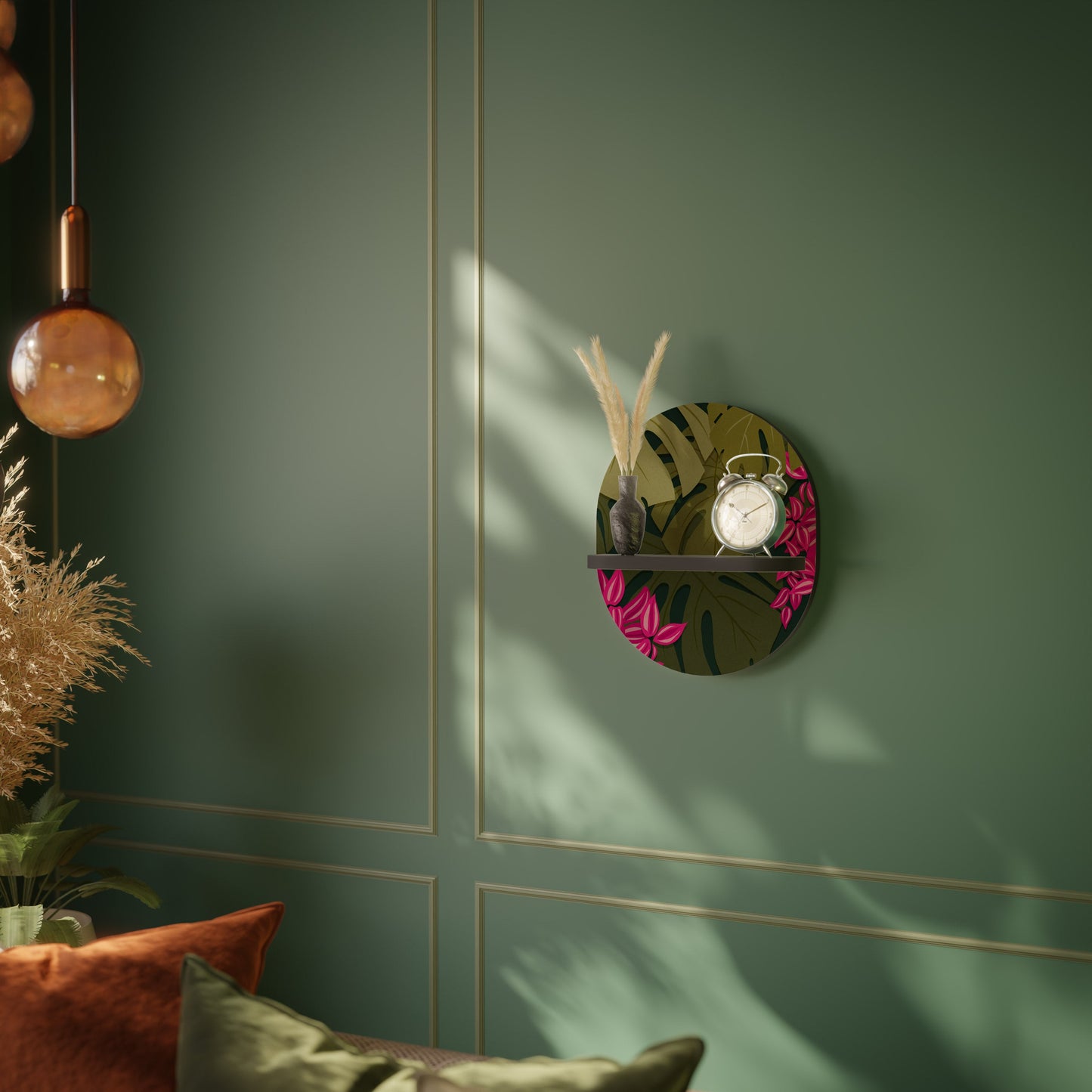 TROPICAL BEAUTY Oval Art Shelf In Black Finish