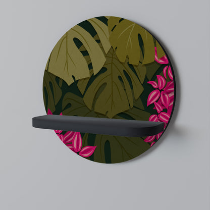 TROPICAL BEAUTY Round Art Shelf In Black Finish