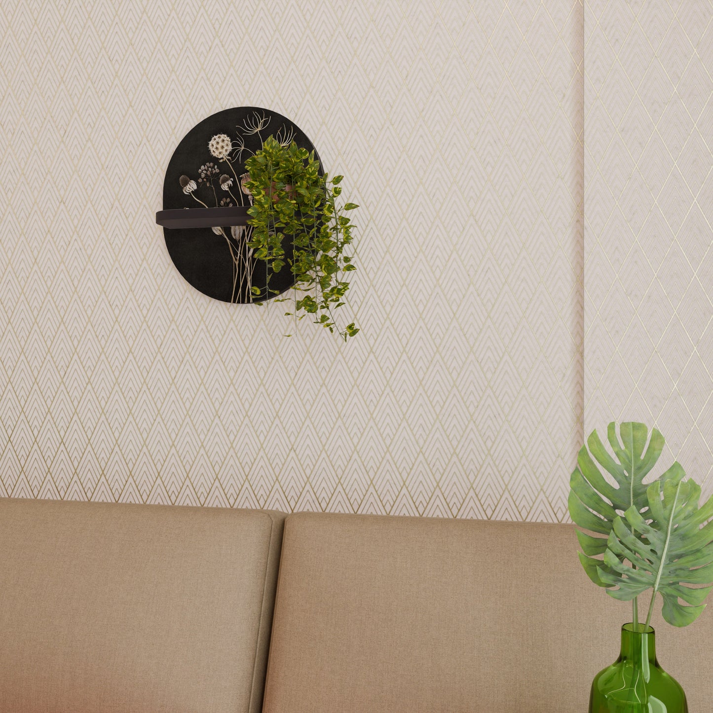 MEADOW SHADES Oval Art Shelf In Black Finish