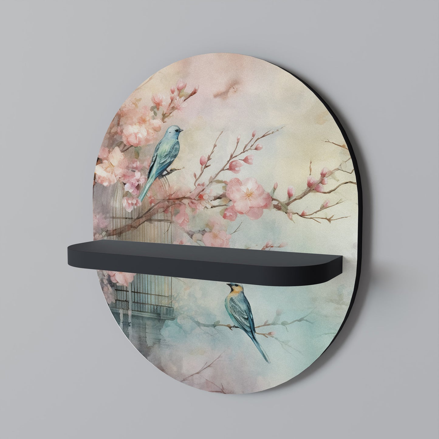 CHERRY BIRDSONG Mensola Ovale Decorativa con Finitura Nera