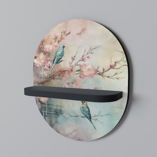 CHERRY BIRDSONG Oval Art Shelf In Black Finish