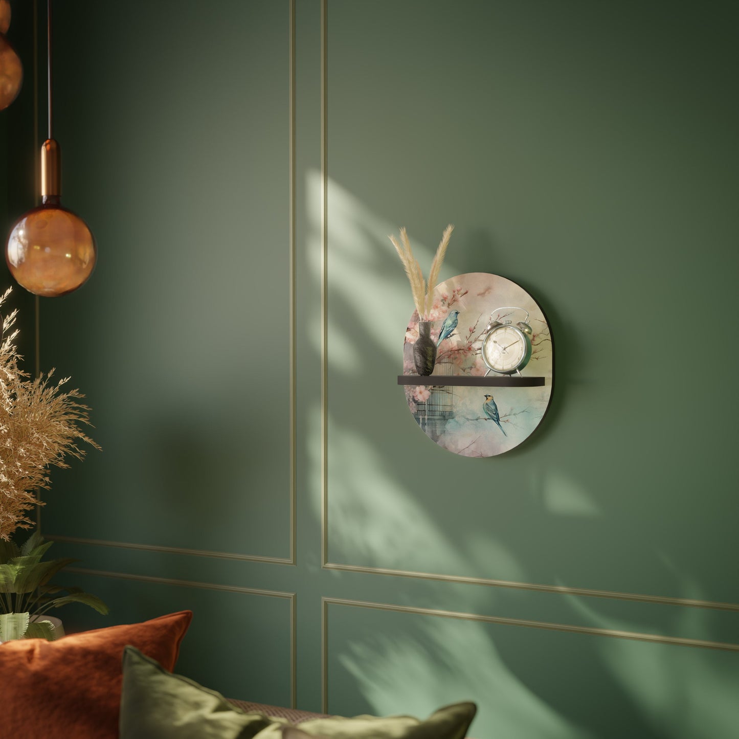 CHERRY BIRDSONG Mensola Ovale Decorativa con Finitura Nera