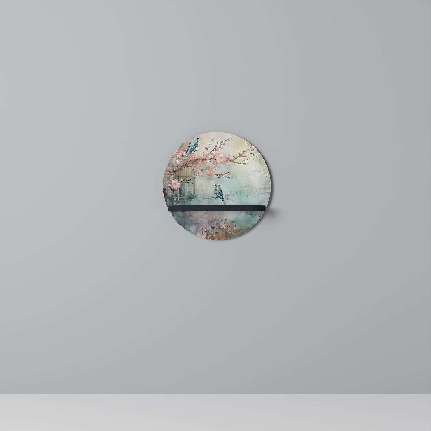 CHERRY BIRDSONG Round Art Shelf In Black Finish