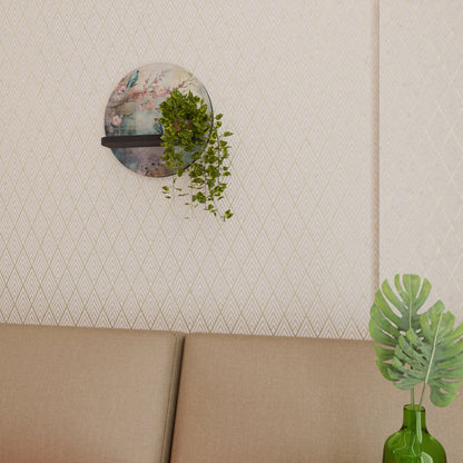 CHERRY BIRDSONG Round Art Shelf In Black Finish