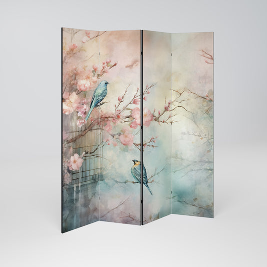 Divisorio decorativo per ambienti a 4 pannelli CHERRY BIRDSONG
