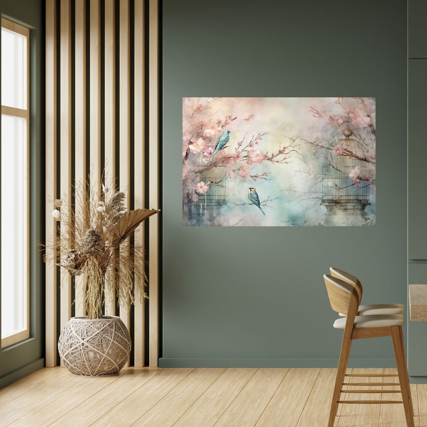 Poster orizzontale staccabile e attaccabile con il CANTO DEGLI UCCELLI DI CILIEGIO