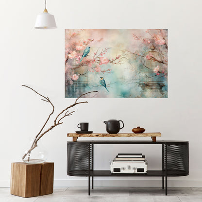 Poster orizzontale staccabile e attaccabile con il CANTO DEGLI UCCELLI DI CILIEGIO