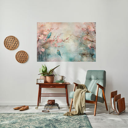 Poster orizzontale staccabile e attaccabile con il CANTO DEGLI UCCELLI DI CILIEGIO