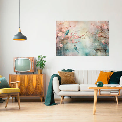 Poster orizzontale staccabile e attaccabile con il CANTO DEGLI UCCELLI DI CILIEGIO