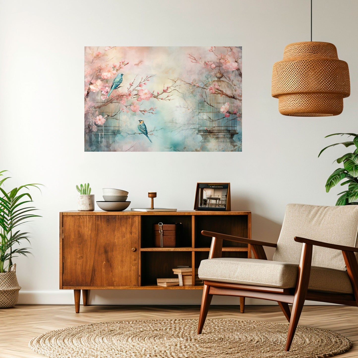 Poster orizzontale staccabile e attaccabile con il CANTO DEGLI UCCELLI DI CILIEGIO