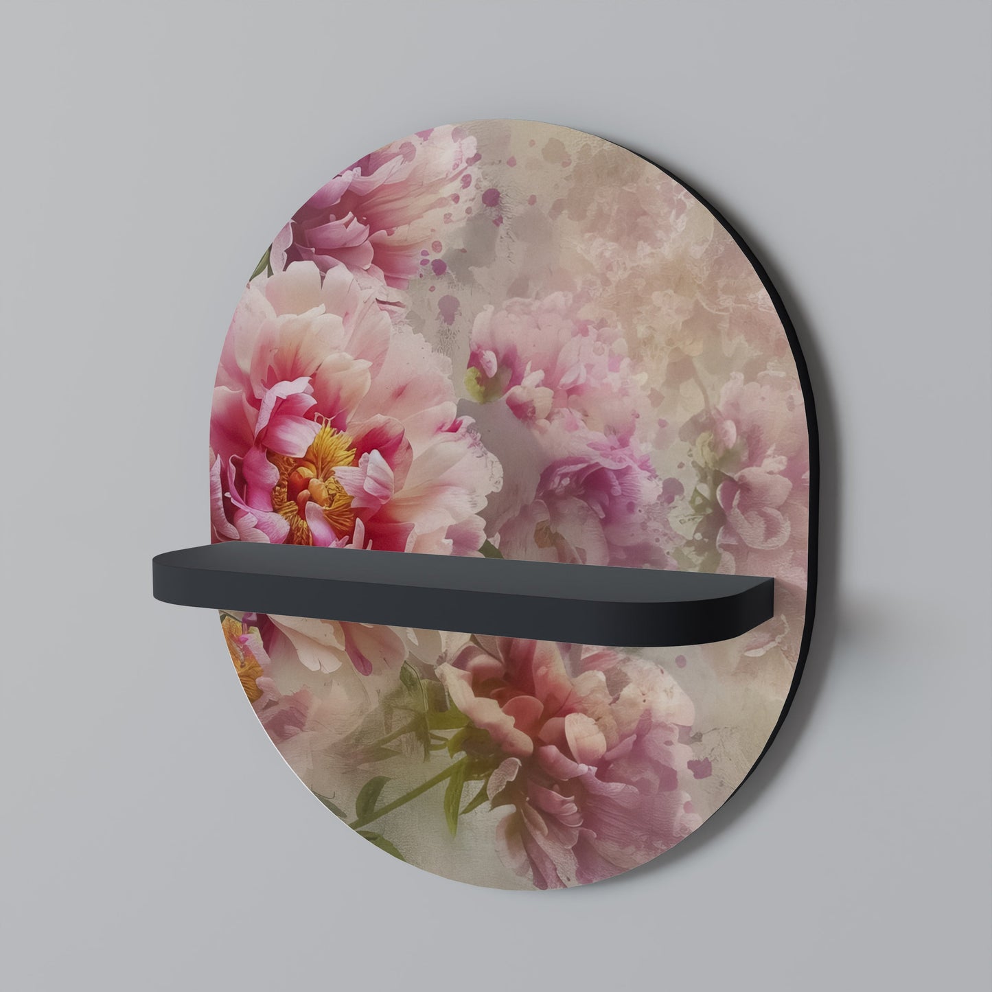 PEONY WHISPER Oval Art Shelf In Black Finish
