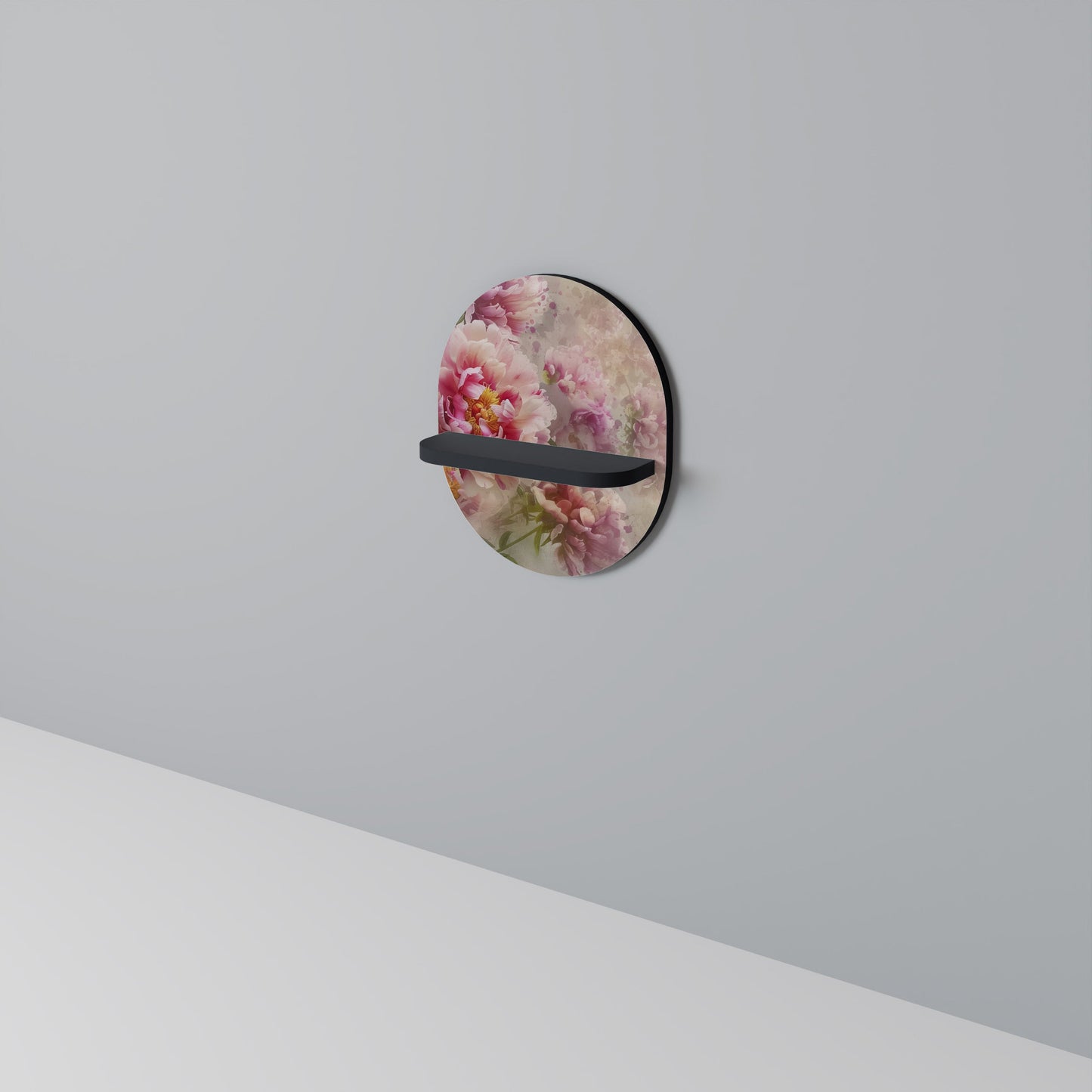 PEONY WHISPER Oval Art Shelf In Black Finish