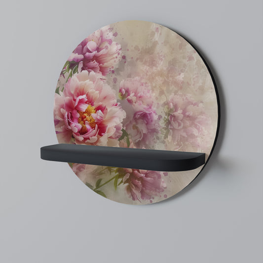 PEONY WHISPER Round Art Shelf In Black Finish