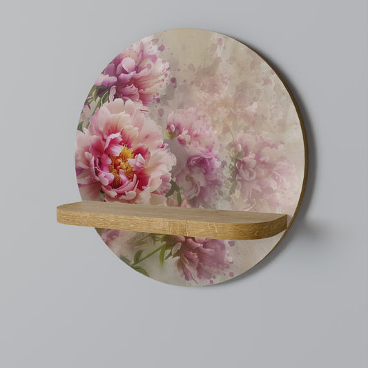 PEONY WHISPER Round Art Shelf In Oak Effect