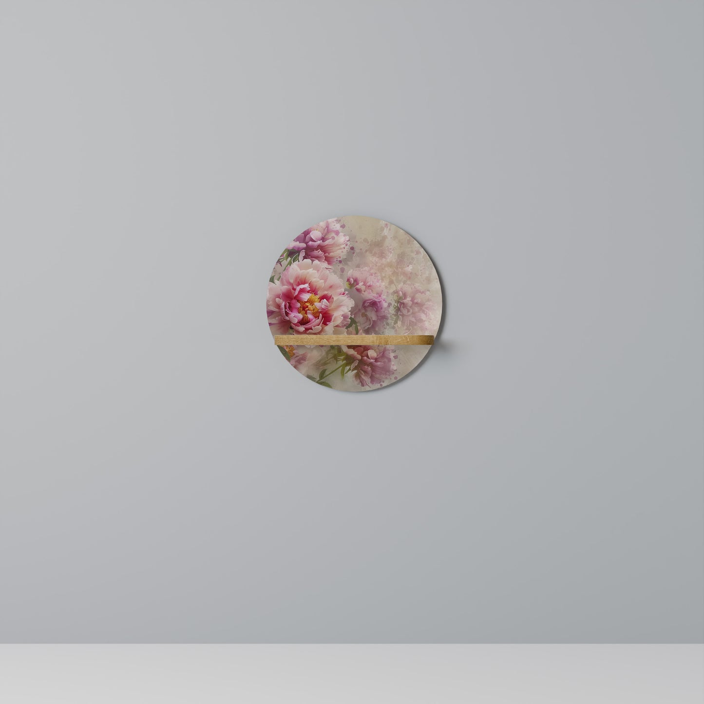 PEONY WHISPER Round Art Shelf In Oak Effect