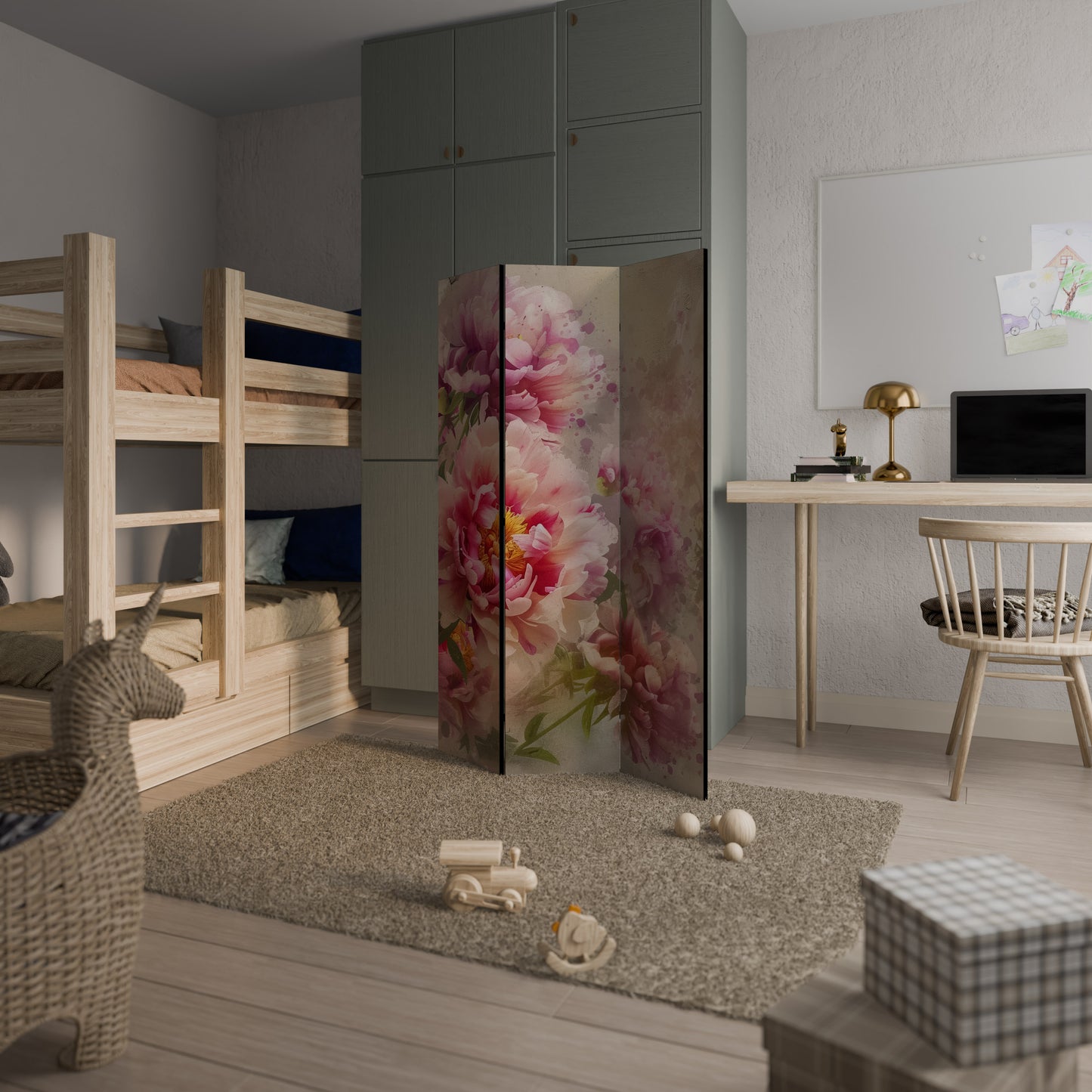 PEONY WHISPER Divisorio decorativo per ambienti a 3 pannelli