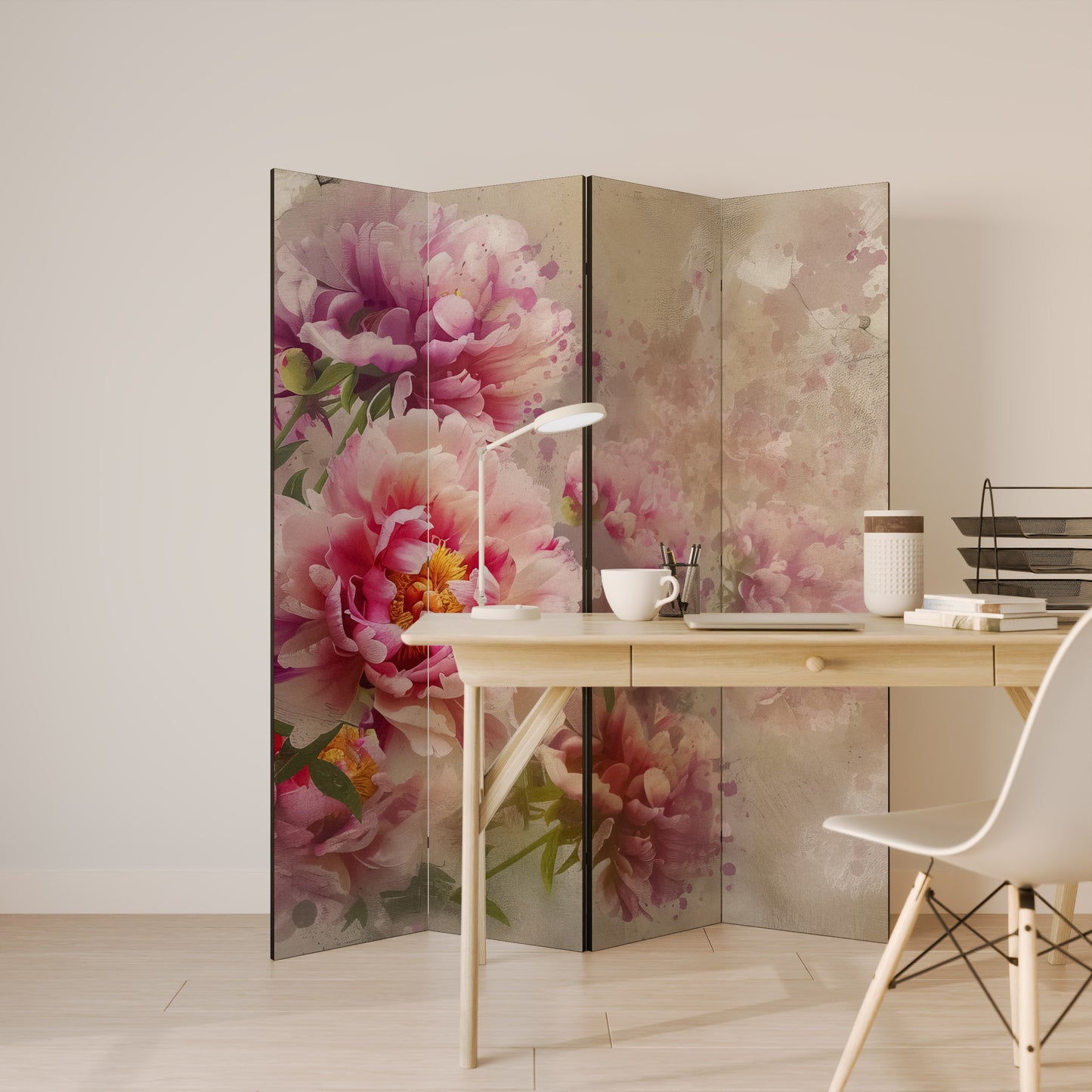 PEONY WHISPER Divisorio decorativo per ambienti a 4 pannelli