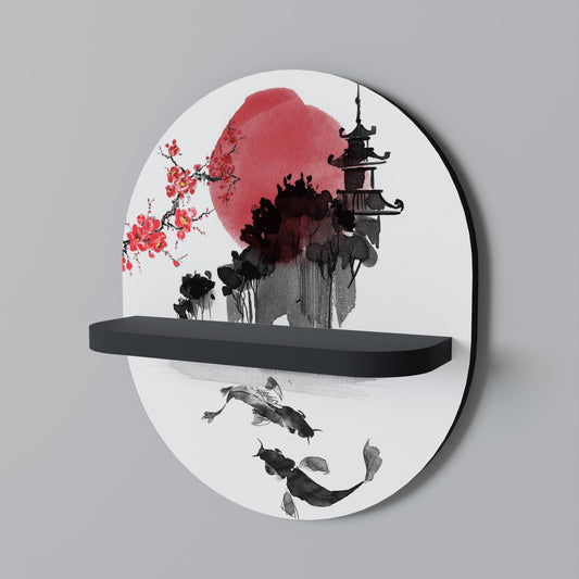 CHERRY SHADOWS Oval Art Shelf In Black Finish