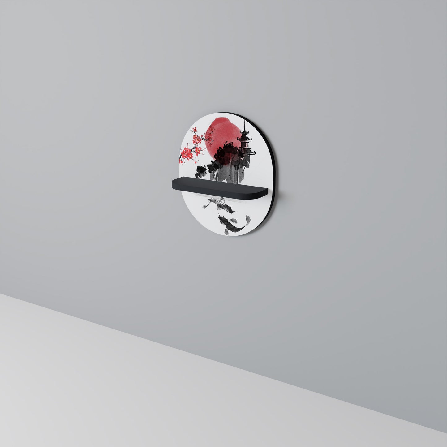 CHERRY SHADOWS Oval Art Shelf In Black Finish