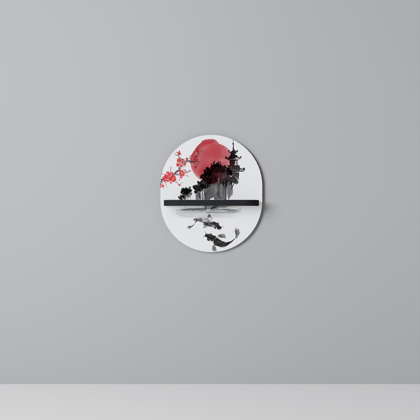 CHERRY SHADOWS Oval Art Shelf In Black Finish