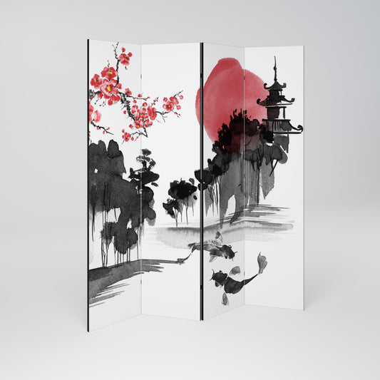 CHERRY SHADOWS Divisorio decorativo per ambienti a 4 pannelli