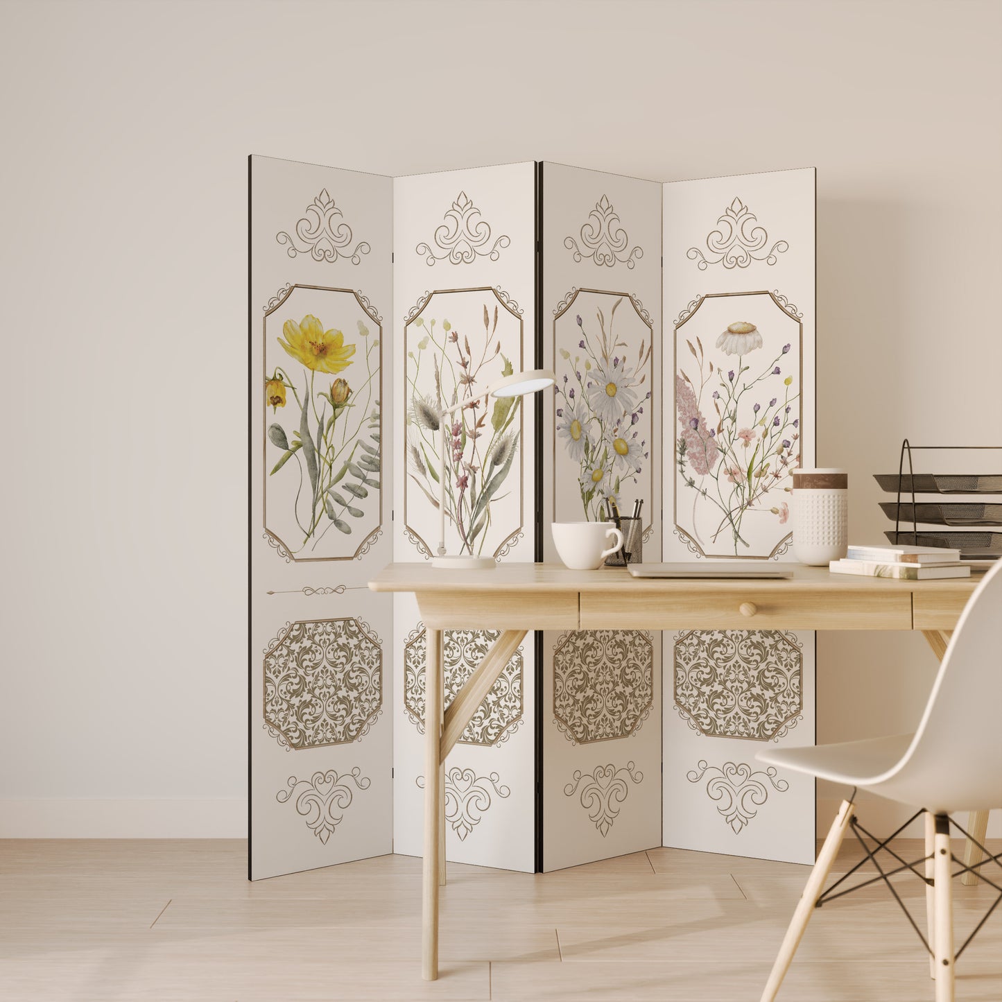 ELEGANTE ARAZZO BOTANICO Divisorio decorativo per ambienti a 4 pannelli