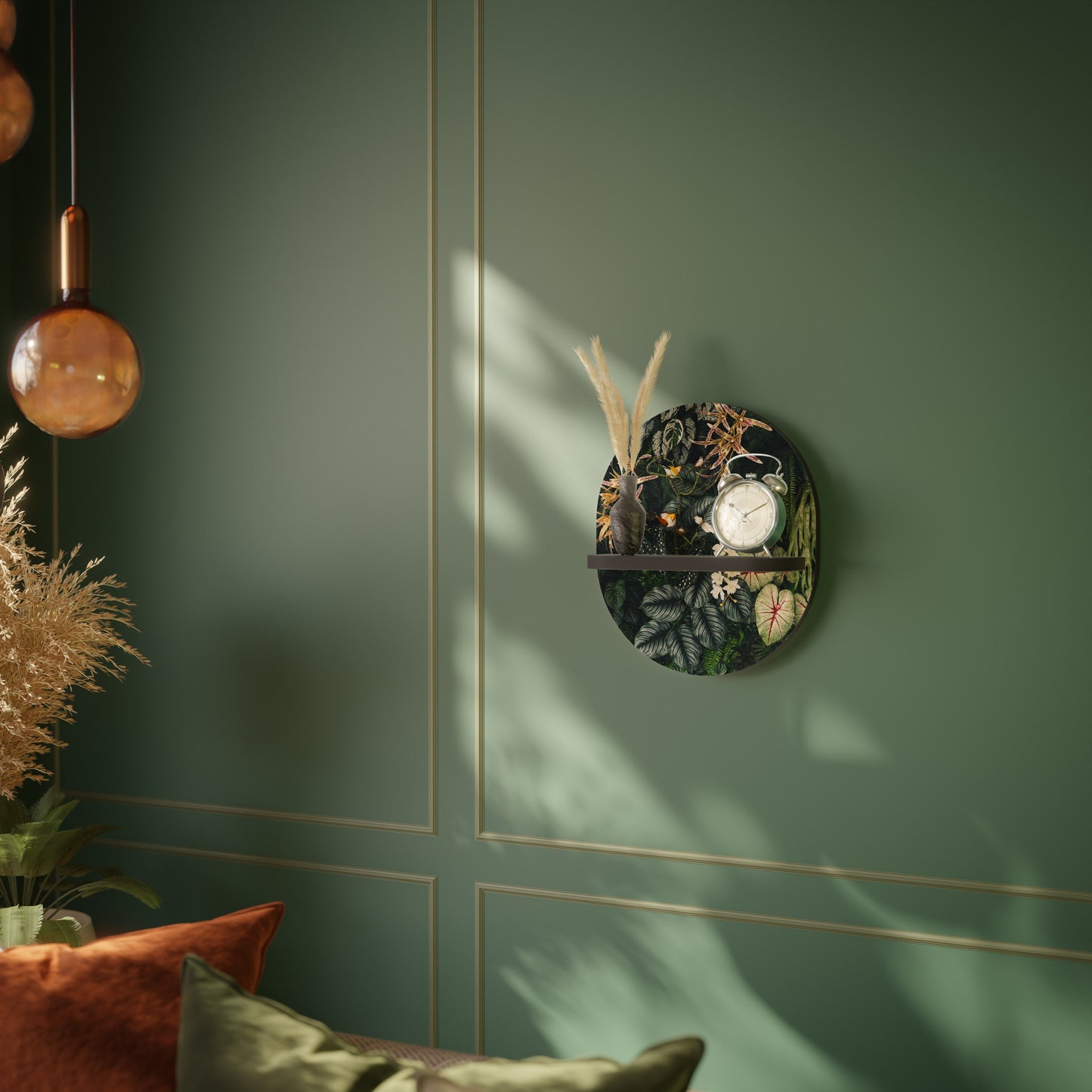 SILENT WILDERNESS Oval Art Shelf In Black Finish