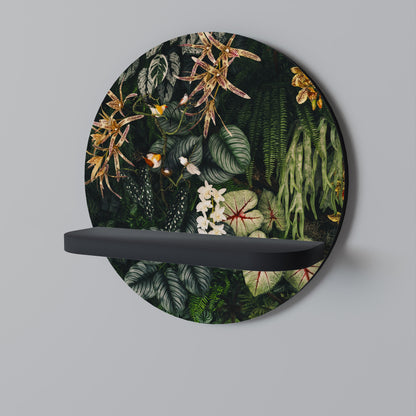 SILENT WILDERNESS Round Art Shelf In Black Finish