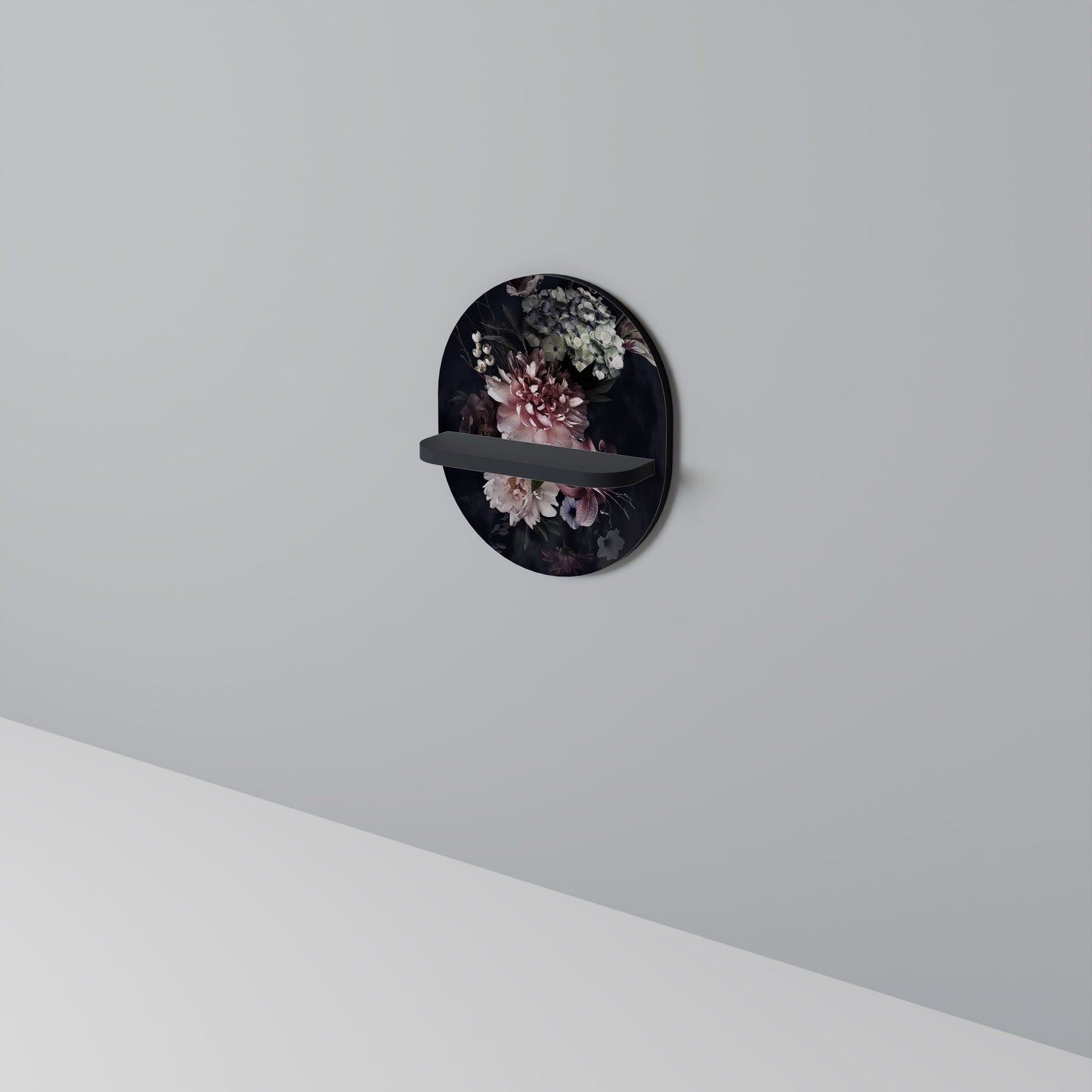 PURE BLOSSOM Oval Art Shelf In Black Finish