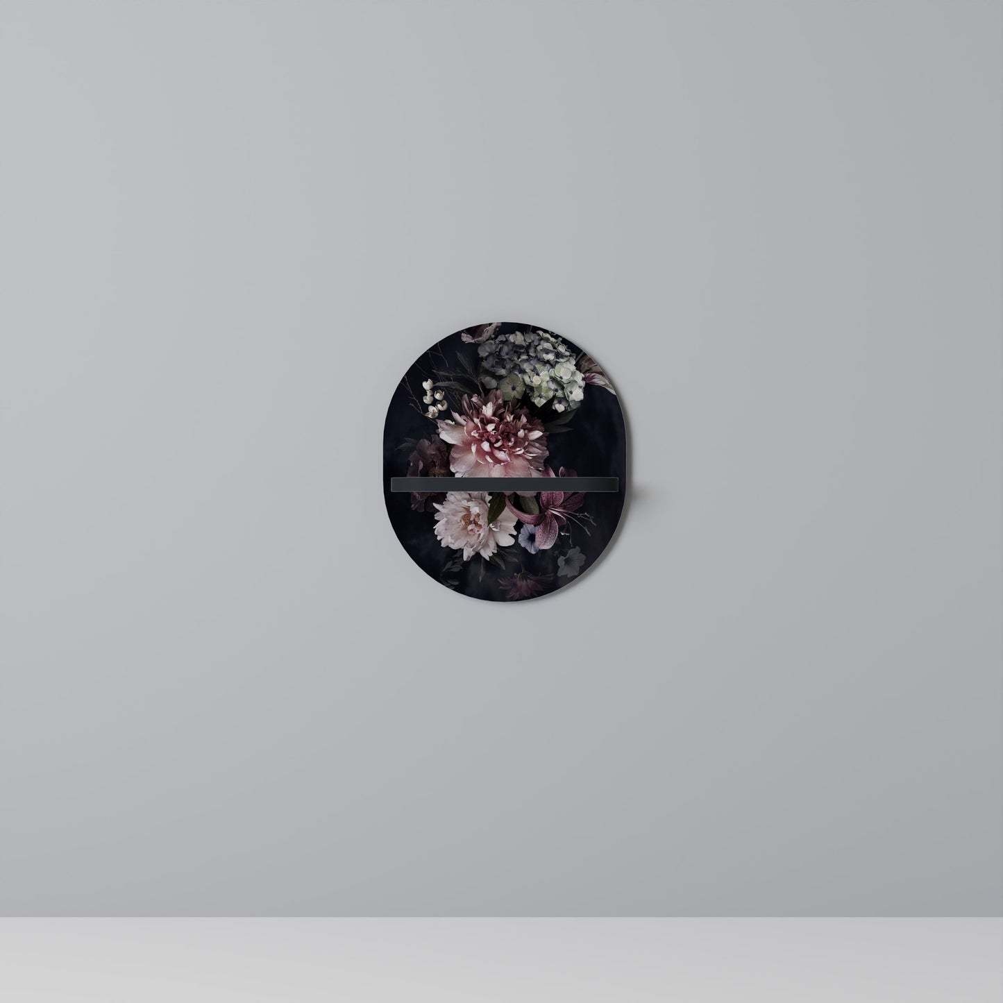 PURE BLOSSOM Oval Art Shelf In Black Finish