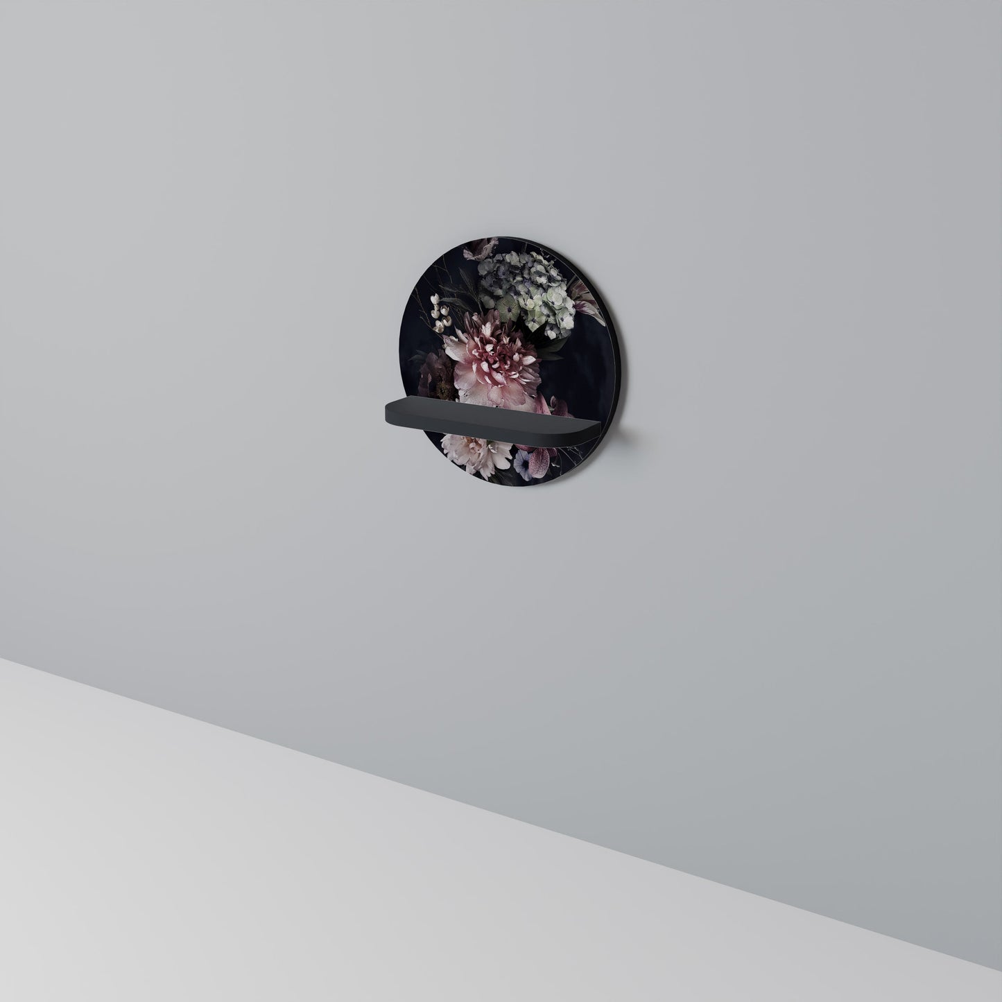 PURE BLOSSOM Round Art Shelf In Black Finish