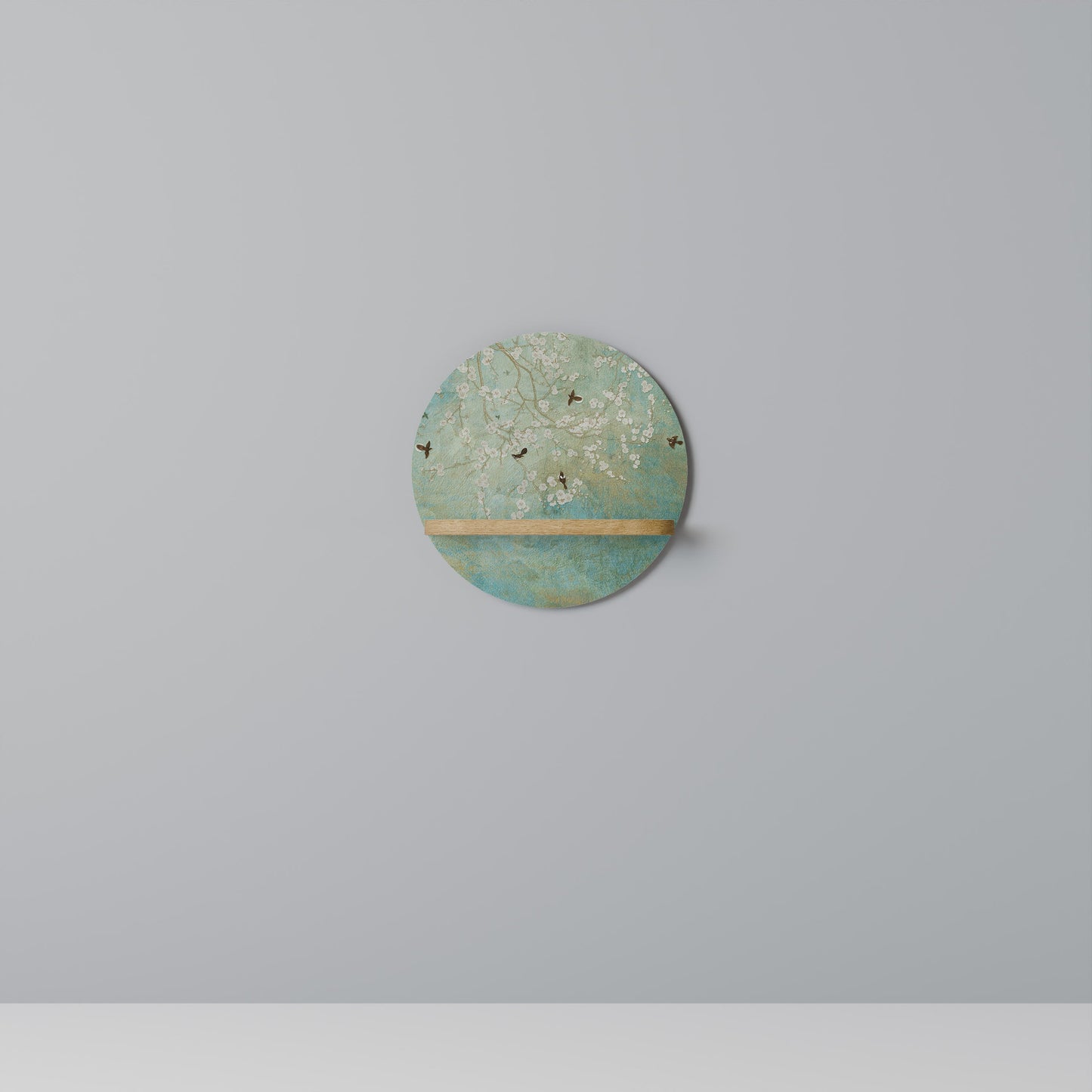 BLOOMING CHARM Round Art Shelf In Oak Effect