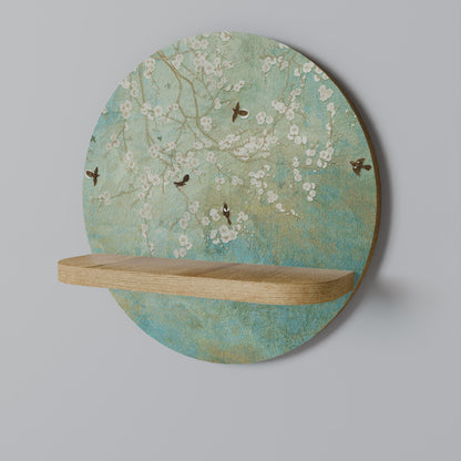 BLOOMING CHARM Round Art Shelf In Oak Effect