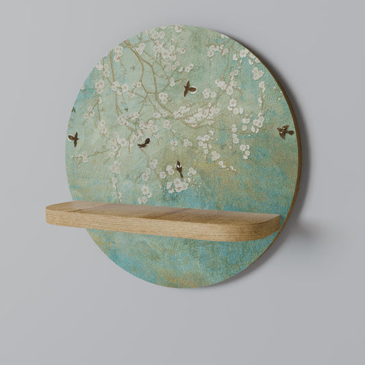 BLOOMING CHARM Round Art Shelf In Oak Effect