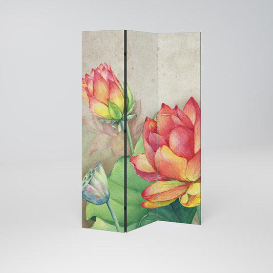 WHISPERING LOTUS BLOOMS Decorative 3-Panel Room Divider
