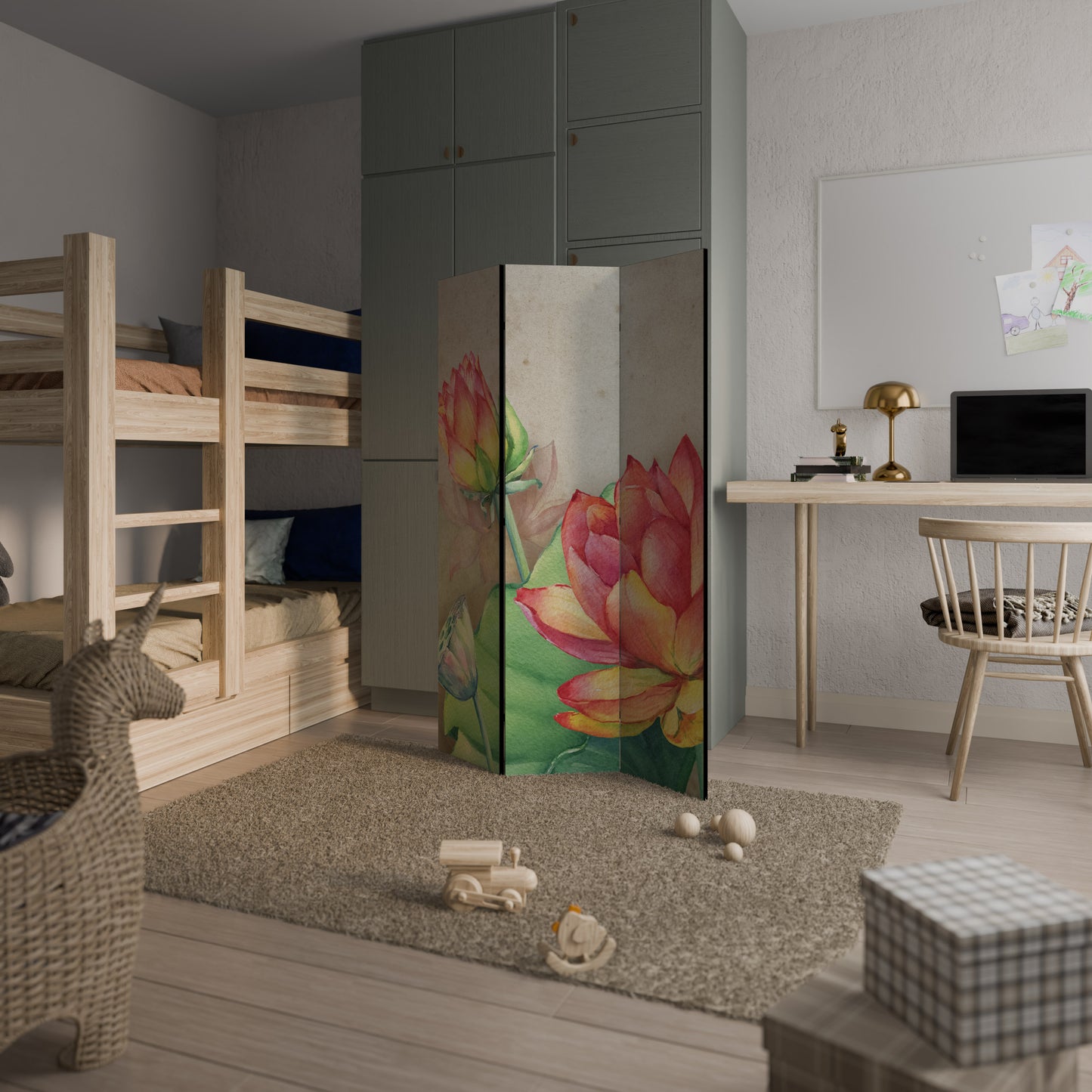 WHISPERING LOTUS BLOOMS Decorative 3-Panel Room Divider