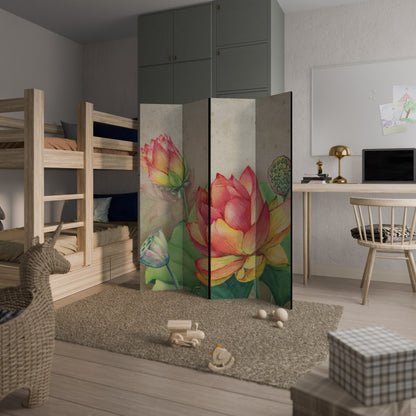 WHISPERING LOTUS BLOOMS Decorative 4-Panel Room Divider